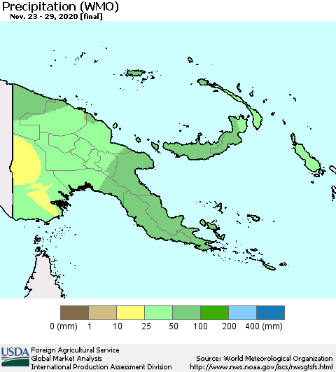 Papua New Guinea Precipitation (WMO) Thematic Map For 11/23/2020 - 11/29/2020