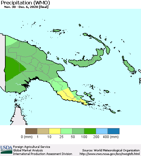 Papua New Guinea Precipitation (WMO) Thematic Map For 11/30/2020 - 12/6/2020