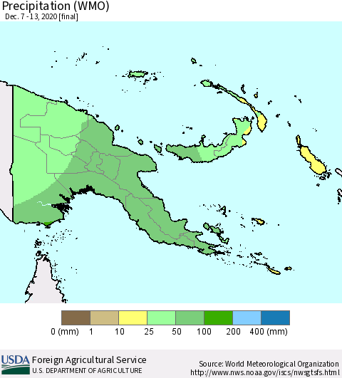 Papua New Guinea Precipitation (WMO) Thematic Map For 12/7/2020 - 12/13/2020