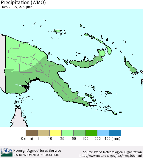 Papua New Guinea Precipitation (WMO) Thematic Map For 12/21/2020 - 12/27/2020