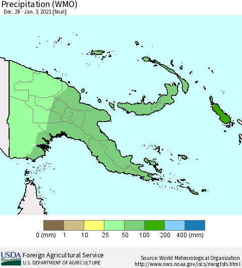 Papua New Guinea Precipitation (WMO) Thematic Map For 12/28/2020 - 1/3/2021