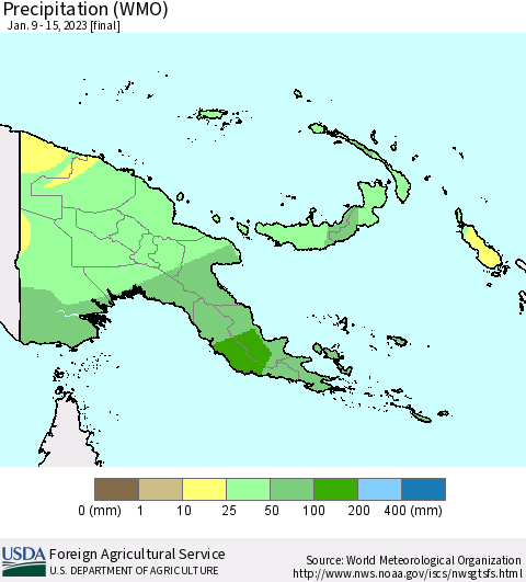 Papua New Guinea Precipitation (WMO) Thematic Map For 1/9/2023 - 1/15/2023