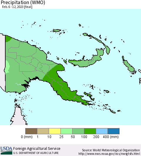 Papua New Guinea Precipitation (WMO) Thematic Map For 2/6/2023 - 2/12/2023