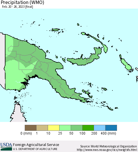 Papua New Guinea Precipitation (WMO) Thematic Map For 2/20/2023 - 2/26/2023
