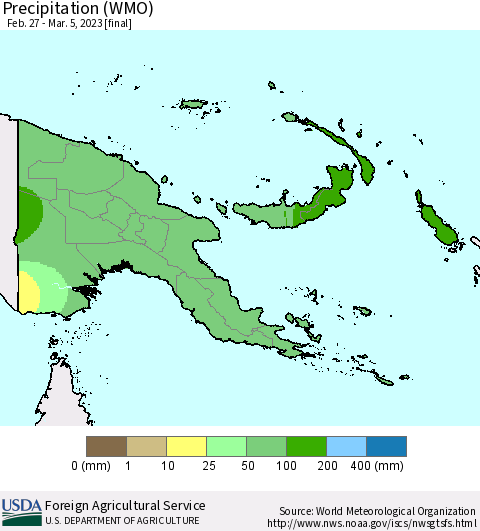 Papua New Guinea Precipitation (WMO) Thematic Map For 2/27/2023 - 3/5/2023