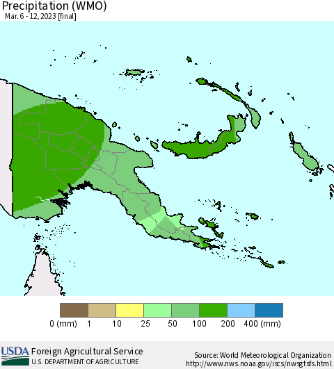 Papua New Guinea Precipitation (WMO) Thematic Map For 3/6/2023 - 3/12/2023