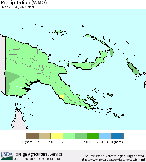 Papua New Guinea Precipitation (WMO) Thematic Map For 3/20/2023 - 3/26/2023