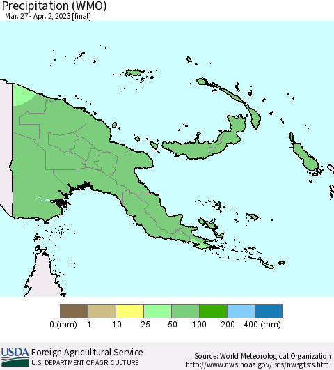 Papua New Guinea Precipitation (WMO) Thematic Map For 3/27/2023 - 4/2/2023