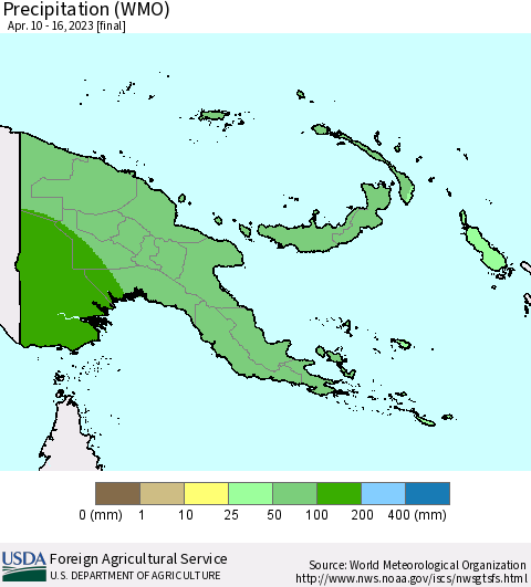 Papua New Guinea Precipitation (WMO) Thematic Map For 4/10/2023 - 4/16/2023