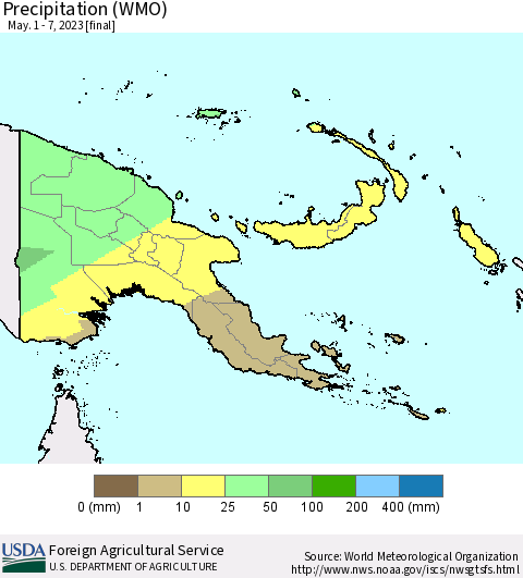 Papua New Guinea Precipitation (WMO) Thematic Map For 5/1/2023 - 5/7/2023