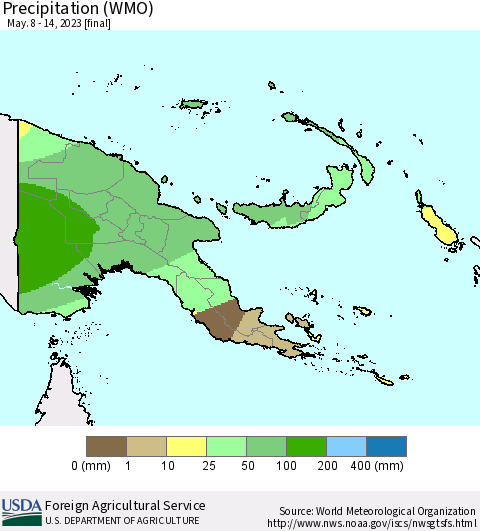 Papua New Guinea Precipitation (WMO) Thematic Map For 5/8/2023 - 5/14/2023