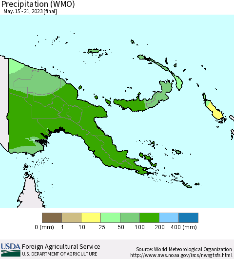 Papua New Guinea Precipitation (WMO) Thematic Map For 5/15/2023 - 5/21/2023