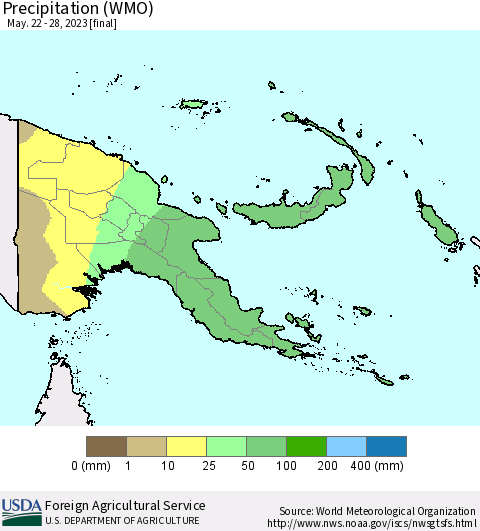 Papua New Guinea Precipitation (WMO) Thematic Map For 5/22/2023 - 5/28/2023