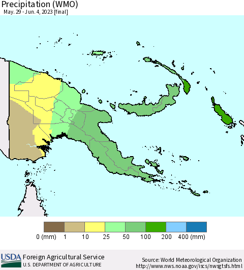 Papua New Guinea Precipitation (WMO) Thematic Map For 5/29/2023 - 6/4/2023