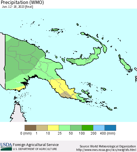 Papua New Guinea Precipitation (WMO) Thematic Map For 6/12/2023 - 6/18/2023