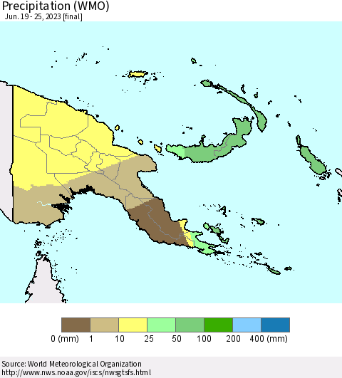 Papua New Guinea Precipitation (WMO) Thematic Map For 6/19/2023 - 6/25/2023