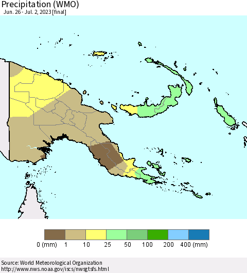 Papua New Guinea Precipitation (WMO) Thematic Map For 6/26/2023 - 7/2/2023