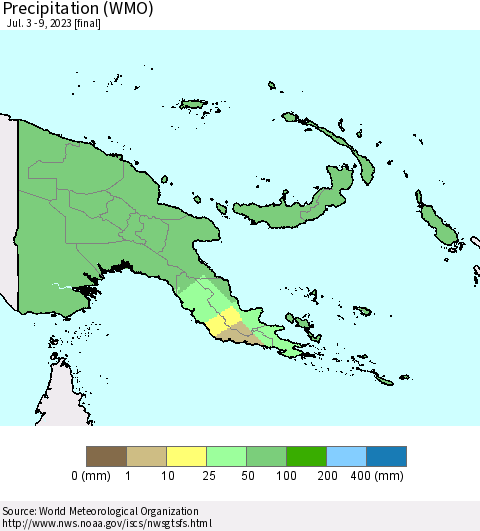 Papua New Guinea Precipitation (WMO) Thematic Map For 7/3/2023 - 7/9/2023