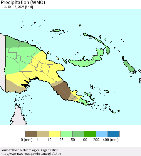 Papua New Guinea Precipitation (WMO) Thematic Map For 7/10/2023 - 7/16/2023