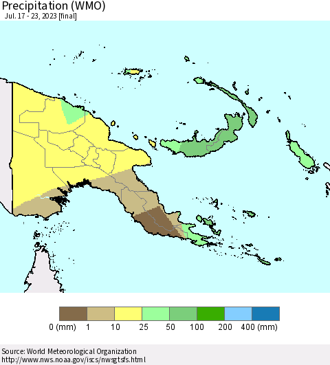 Papua New Guinea Precipitation (WMO) Thematic Map For 7/17/2023 - 7/23/2023