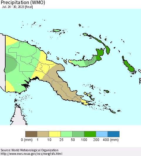 Papua New Guinea Precipitation (WMO) Thematic Map For 7/24/2023 - 7/30/2023