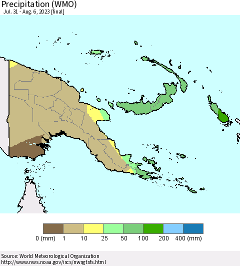 Papua New Guinea Precipitation (WMO) Thematic Map For 7/31/2023 - 8/6/2023