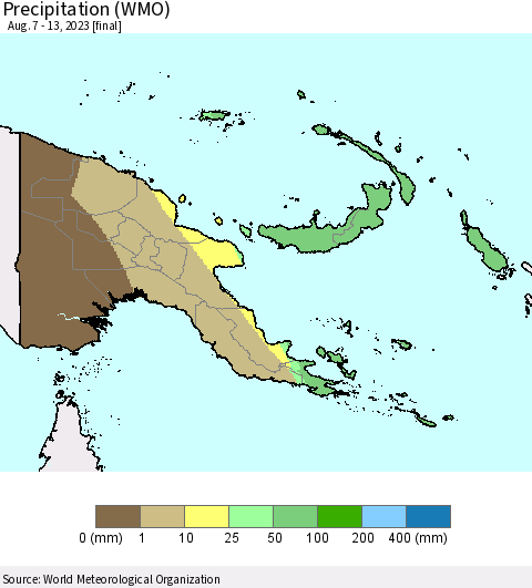 Papua New Guinea Precipitation (WMO) Thematic Map For 8/7/2023 - 8/13/2023