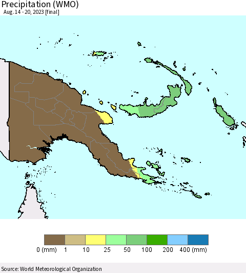 Papua New Guinea Precipitation (WMO) Thematic Map For 8/14/2023 - 8/20/2023