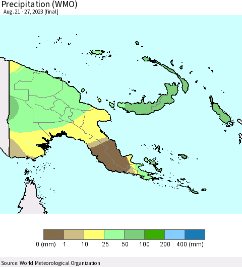 Papua New Guinea Precipitation (WMO) Thematic Map For 8/21/2023 - 8/27/2023
