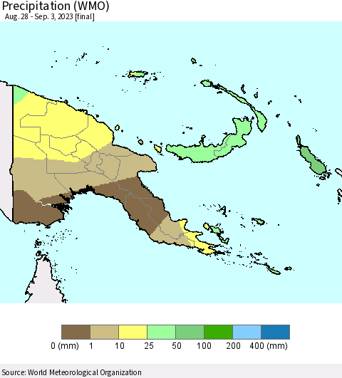 Papua New Guinea Precipitation (WMO) Thematic Map For 8/28/2023 - 9/3/2023
