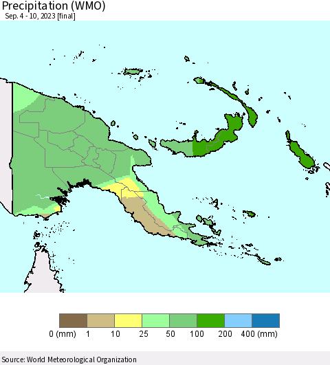 Papua New Guinea Precipitation (WMO) Thematic Map For 9/4/2023 - 9/10/2023