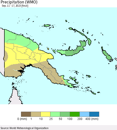 Papua New Guinea Precipitation (WMO) Thematic Map For 9/11/2023 - 9/17/2023