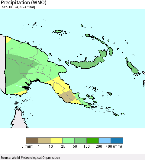 Papua New Guinea Precipitation (WMO) Thematic Map For 9/18/2023 - 9/24/2023