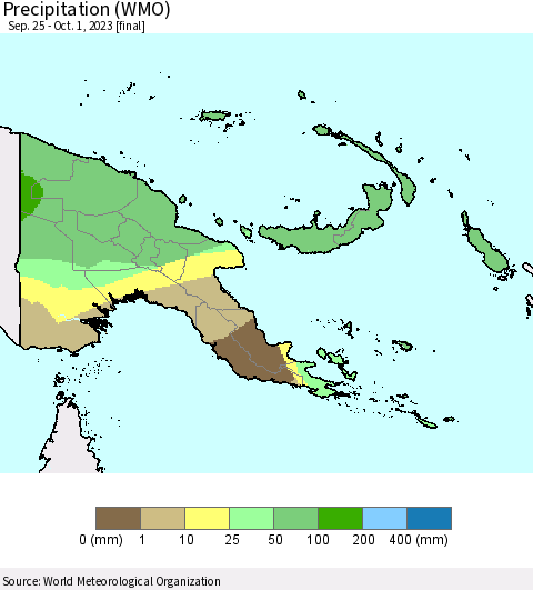 Papua New Guinea Precipitation (WMO) Thematic Map For 9/25/2023 - 10/1/2023