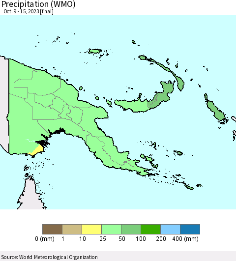 Papua New Guinea Precipitation (WMO) Thematic Map For 10/9/2023 - 10/15/2023