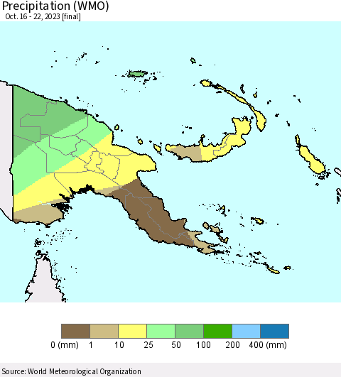 Papua New Guinea Precipitation (WMO) Thematic Map For 10/16/2023 - 10/22/2023