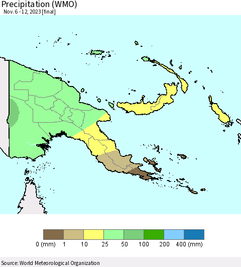 Papua New Guinea Precipitation (WMO) Thematic Map For 11/6/2023 - 11/12/2023
