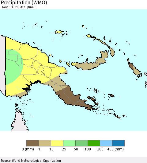 Papua New Guinea Precipitation (WMO) Thematic Map For 11/13/2023 - 11/19/2023