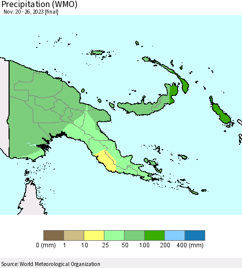 Papua New Guinea Precipitation (WMO) Thematic Map For 11/20/2023 - 11/26/2023