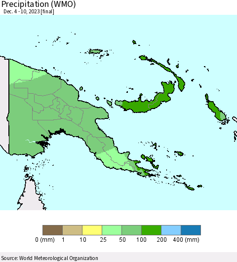 Papua New Guinea Precipitation (WMO) Thematic Map For 12/4/2023 - 12/10/2023