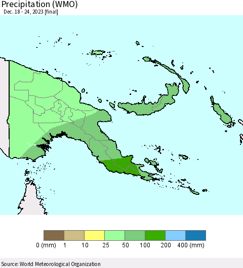 Papua New Guinea Precipitation (WMO) Thematic Map For 12/18/2023 - 12/24/2023