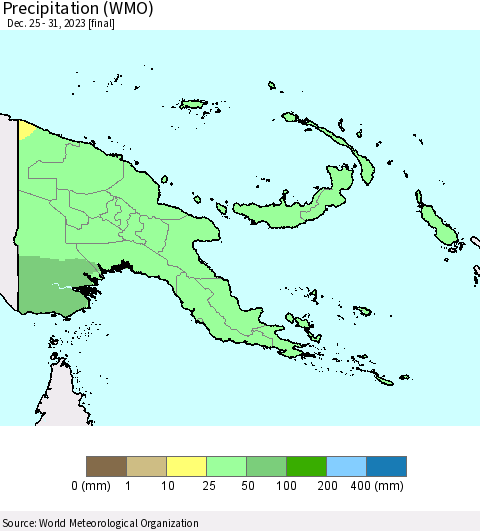 Papua New Guinea Precipitation (WMO) Thematic Map For 12/25/2023 - 12/31/2023