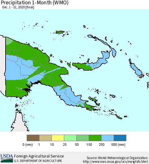 Papua New Guinea Precipitation 1-Month (WMO) Thematic Map For 12/1/2020 - 12/31/2020