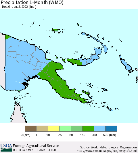 Papua New Guinea Precipitation 1-Month (WMO) Thematic Map For 12/6/2021 - 1/5/2022