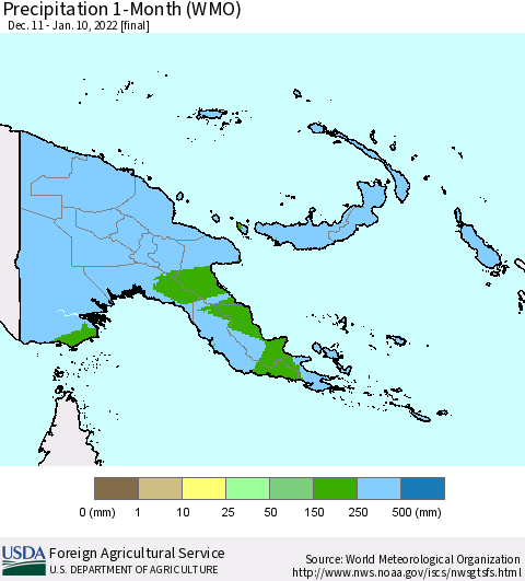 Papua New Guinea Precipitation 1-Month (WMO) Thematic Map For 12/11/2021 - 1/10/2022