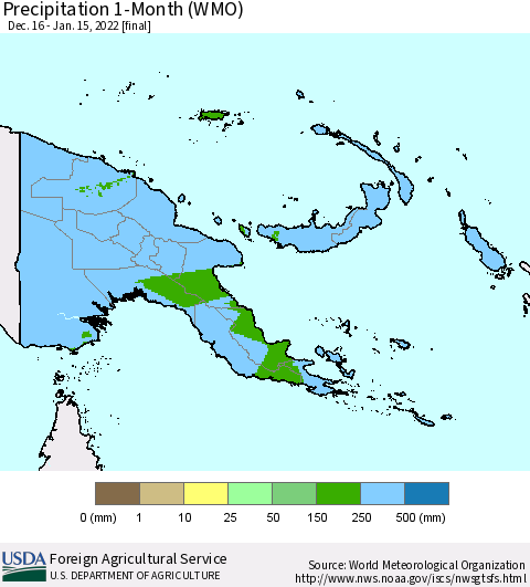 Papua New Guinea Precipitation 1-Month (WMO) Thematic Map For 12/16/2021 - 1/15/2022