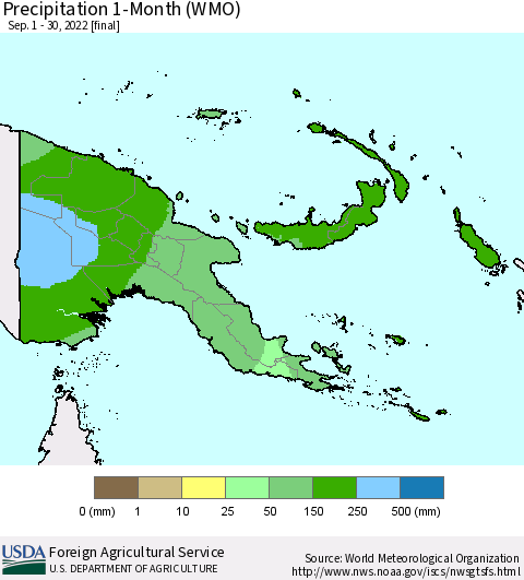 Papua New Guinea Precipitation 1-Month (WMO) Thematic Map For 9/1/2022 - 9/30/2022