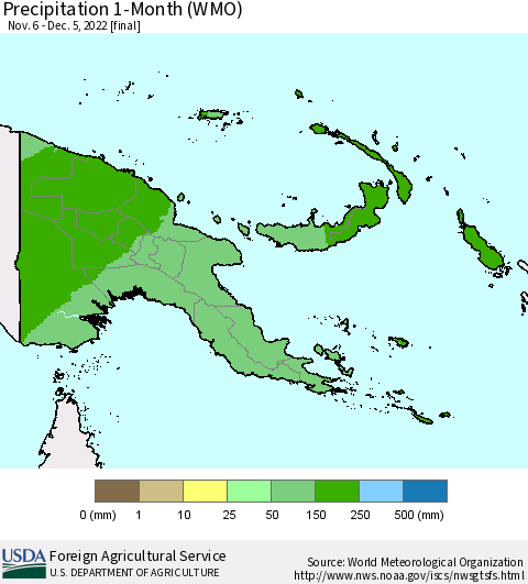 Papua New Guinea Precipitation 1-Month (WMO) Thematic Map For 11/6/2022 - 12/5/2022