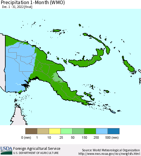 Papua New Guinea Precipitation 1-Month (WMO) Thematic Map For 12/1/2022 - 12/31/2022