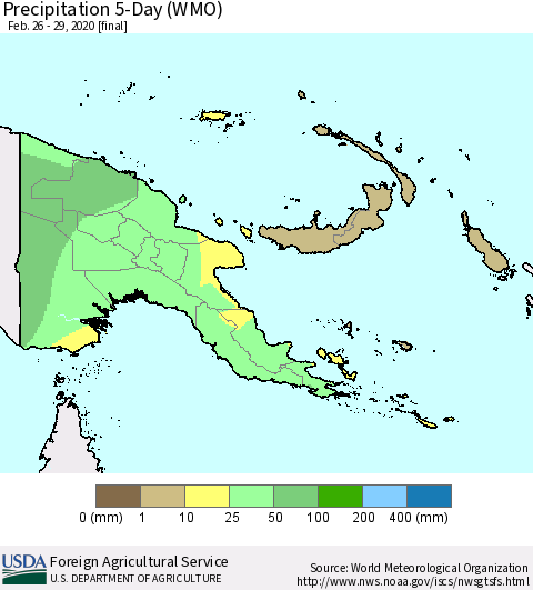 Papua New Guinea Precipitation 5-Day (WMO) Thematic Map For 2/26/2020 - 2/29/2020